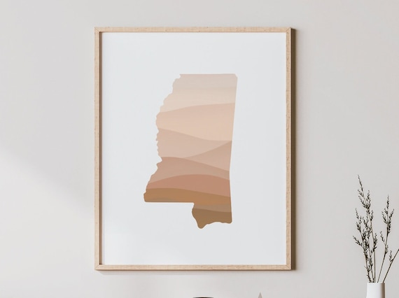 Mississippi State Silhouette Beige Waves Minimalist Boho Home Decor Poster