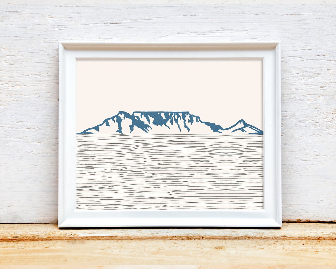Table Mountain Travel Poster, South Africa Outline