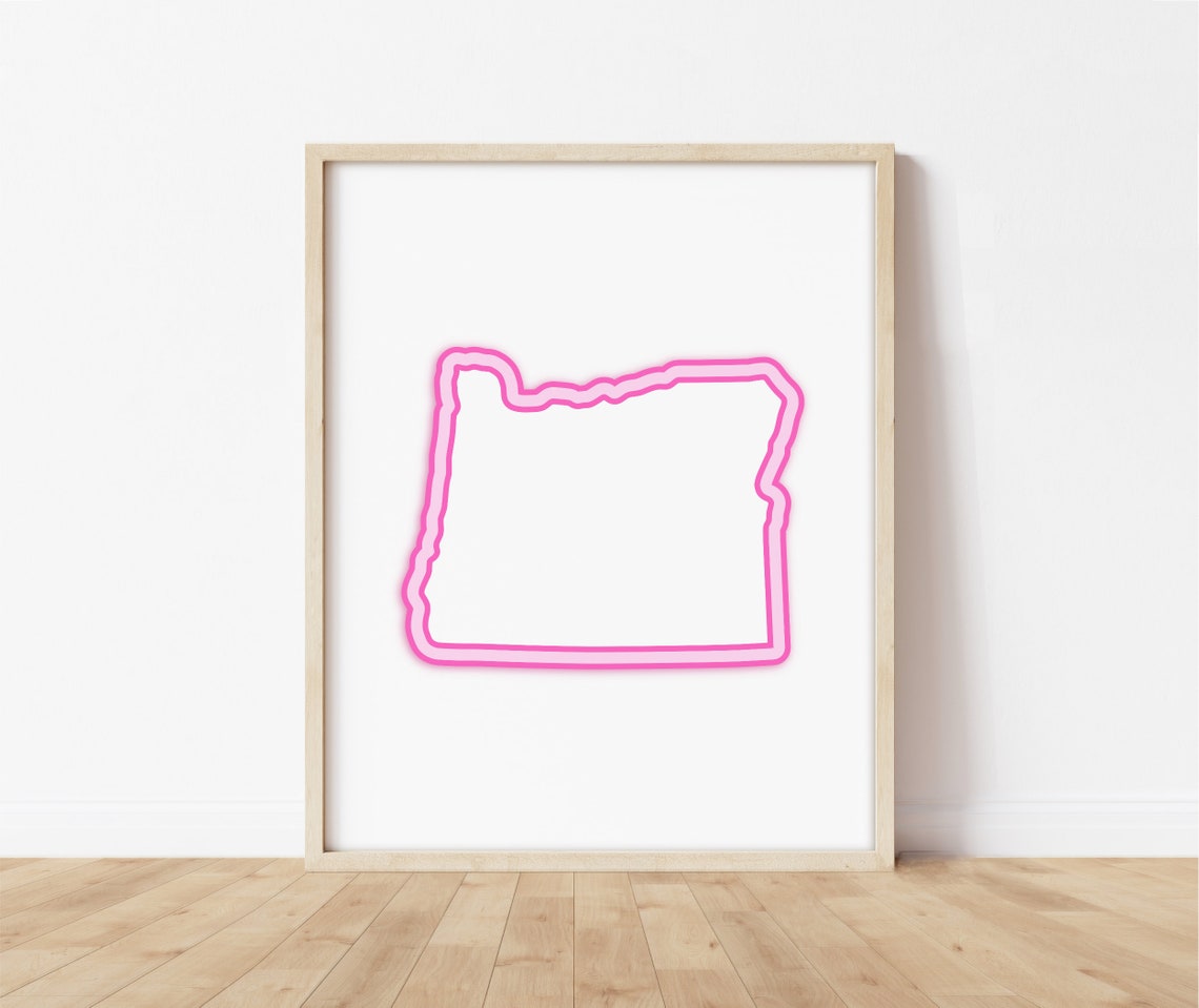Pink Oregon Art Bright Map Of Wall Decor Oregonian Poster Print Hot