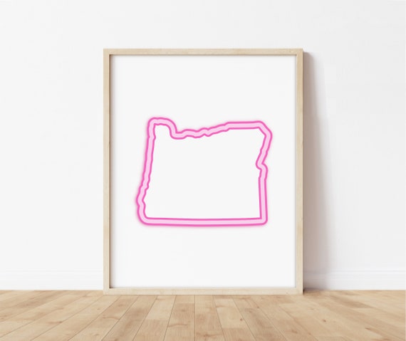 Pink Oregon Art Bright Map Of Wall Decor Oregonian Poster Print Hot