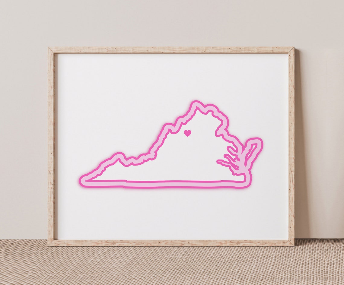 Harrisonburg Virginia Art Map With Heart Pink Print Poster Picture Wall