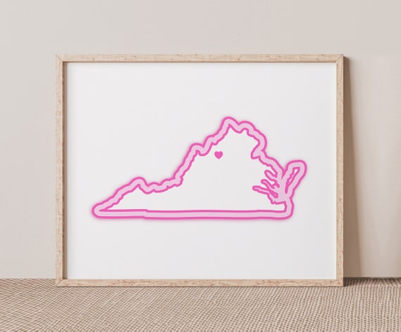 Harrisonburg Virginia Art Map With Heart Pink Print Poster Picture Wall