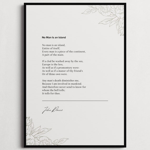 John Donne No Man Is An Island Book Quote Print Inspiring Quotes Motivation Print Choice Of Colours And Frames