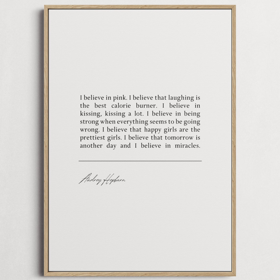 Audrey Hepburn I Believe In Pink Book Quote Print Wall Dcor Mothers Day Gift