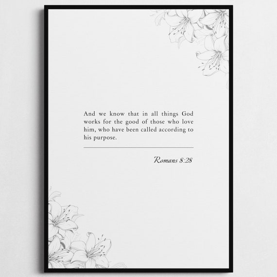 Romans 828 Bible Verse Poster Bible Verse Framed Print Christian Wall Art And We Know That In All Things God Religious Gift