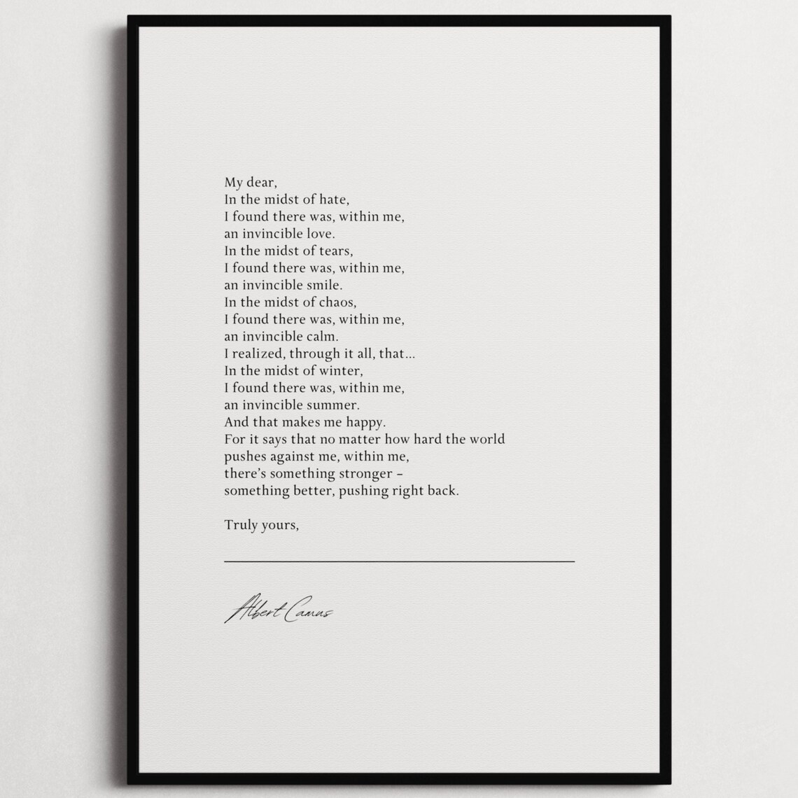 Albert Camus In The Midst Of Winter Invincible Summer Quote Poster
