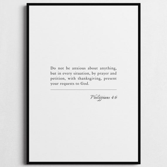 Philippians 46 Bible Verse Poster Bible Verse Framed Print Christian Wall Art Do Not Be Anxious About Anything Religious Gift