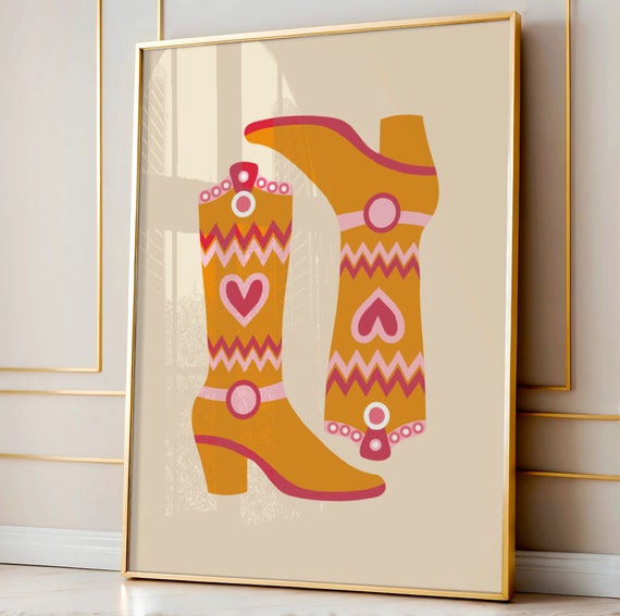 Cowgirl Boots Prints Trendy Retro Wall Art Print College Apartment Decor Girly Home Preppy