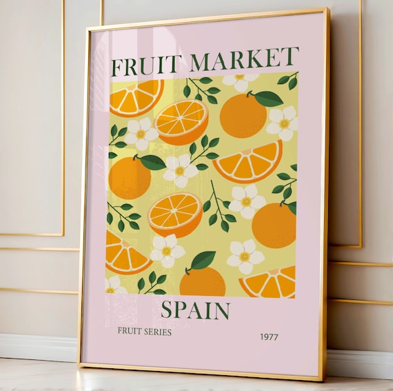 Spain Fruit Market 1977 Vintage Orange Blossom Kitchen Art Poster