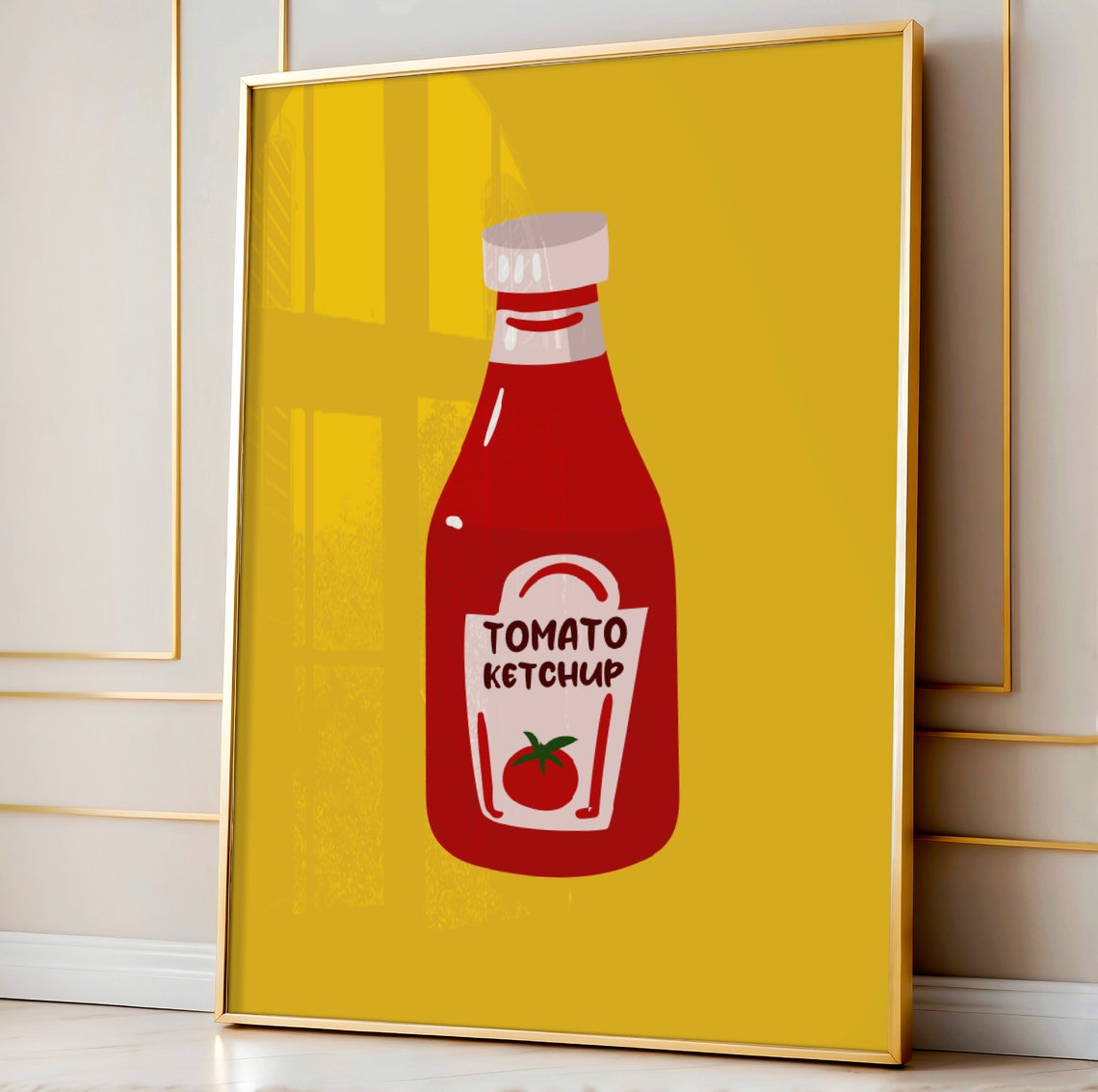Tomato Ketchup Bottle Bold Red Yellow Pop Art Kitchen Wall Art
