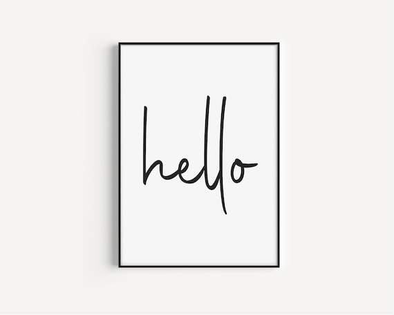 Hello Script Handwritten Typography Minimalist Entryway Wall Art