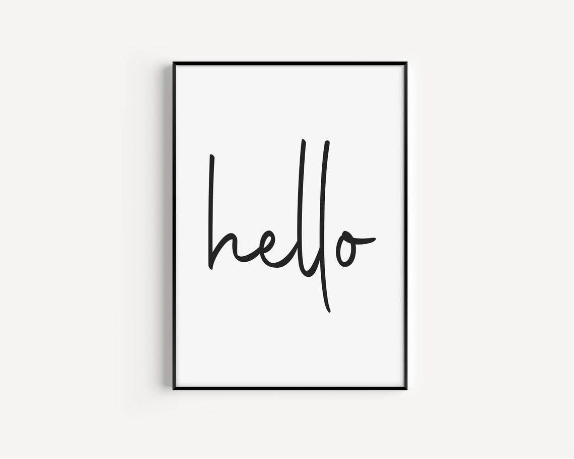 Hello Script Handwritten Typography Minimalist Entryway Wall Art