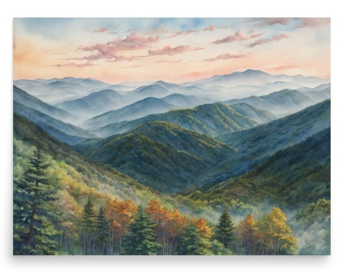 Appalachian Mountains Watercolor Art Print, Smoky