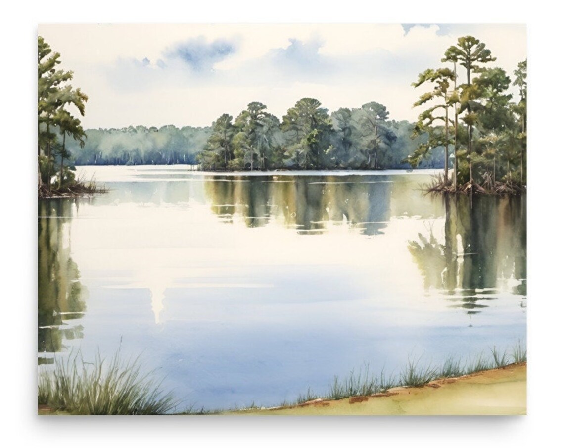 Lake Martin Watercolor Art Print, Alabama Landscape
