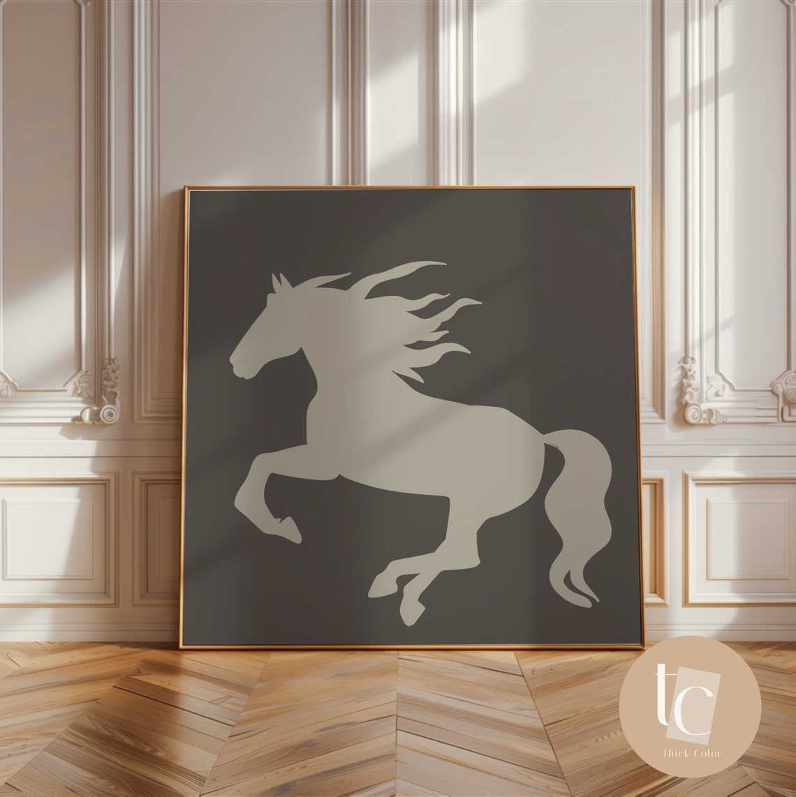 Rearing Horse Silhouette in Gray on Charcoal Background Poster
