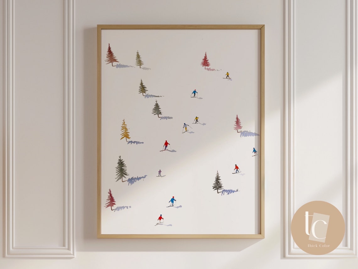 Skiing Painting Watercolor Art Illustration Print Modern Minimalistic Ski On Canvas Snowboarders Winter Wall Decor