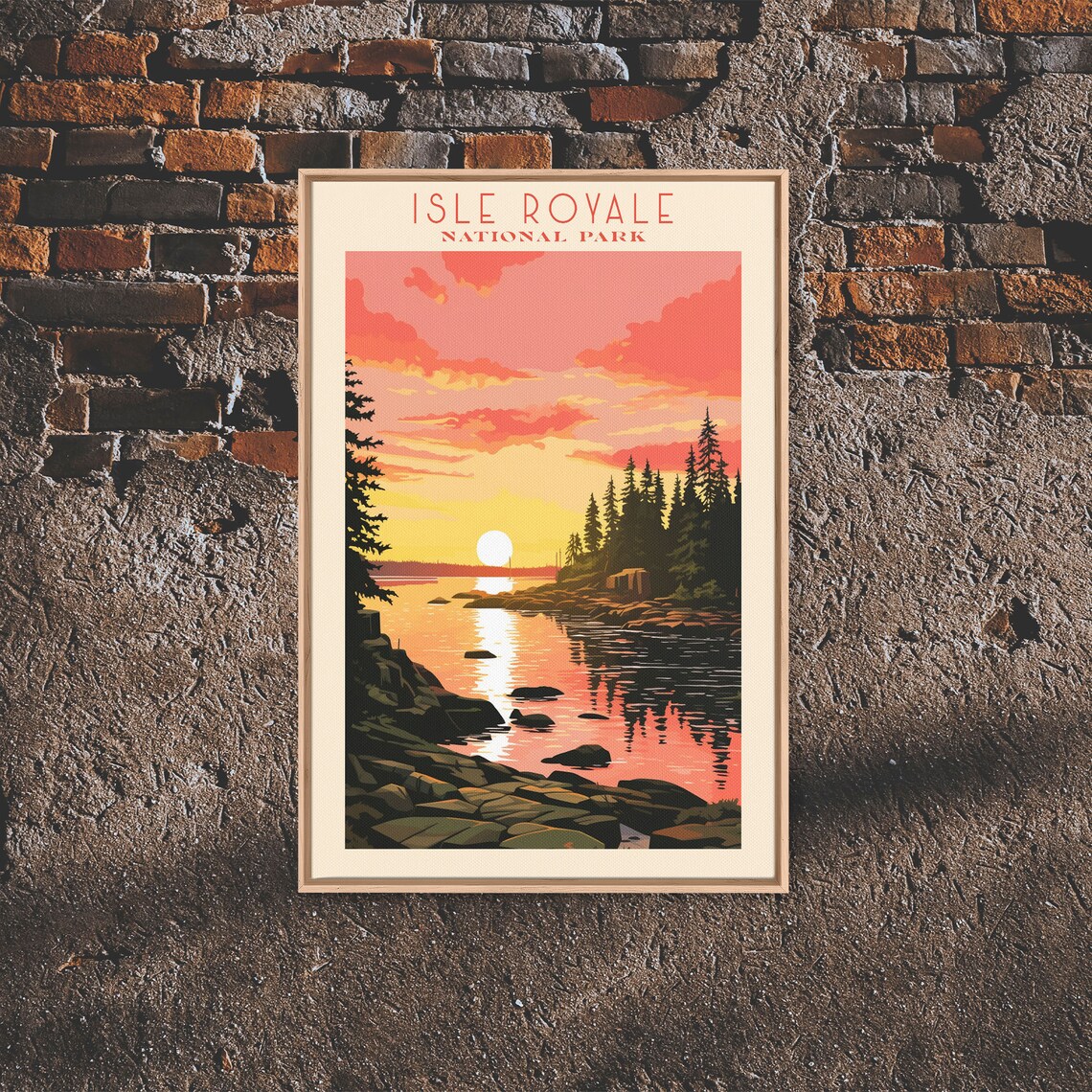 Isle Royale National Park Lake Superior Sunset Rocks Travel Poster - Image 2