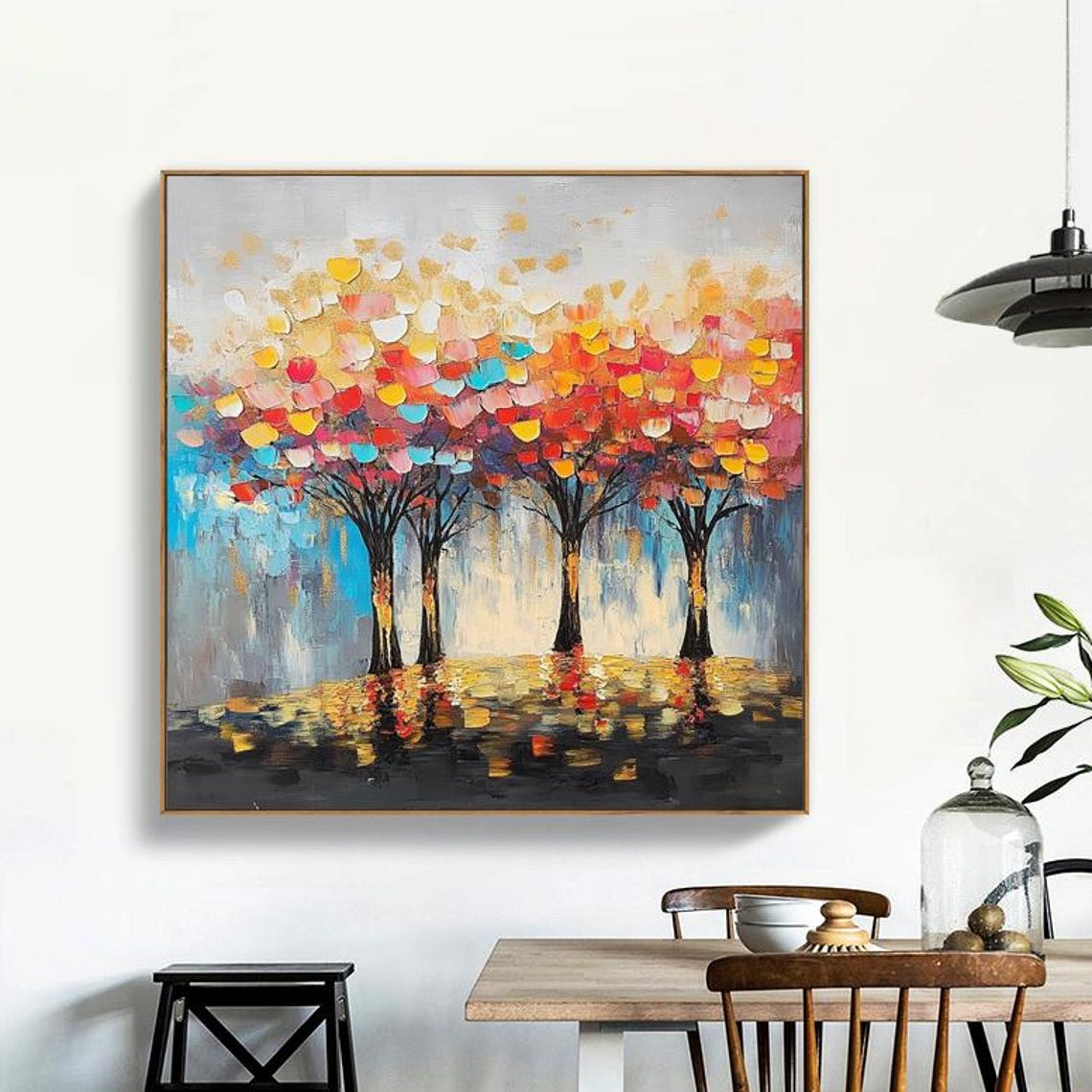 Colorful Tree Of Life Multicolor Leaves Abstract Painting Poster