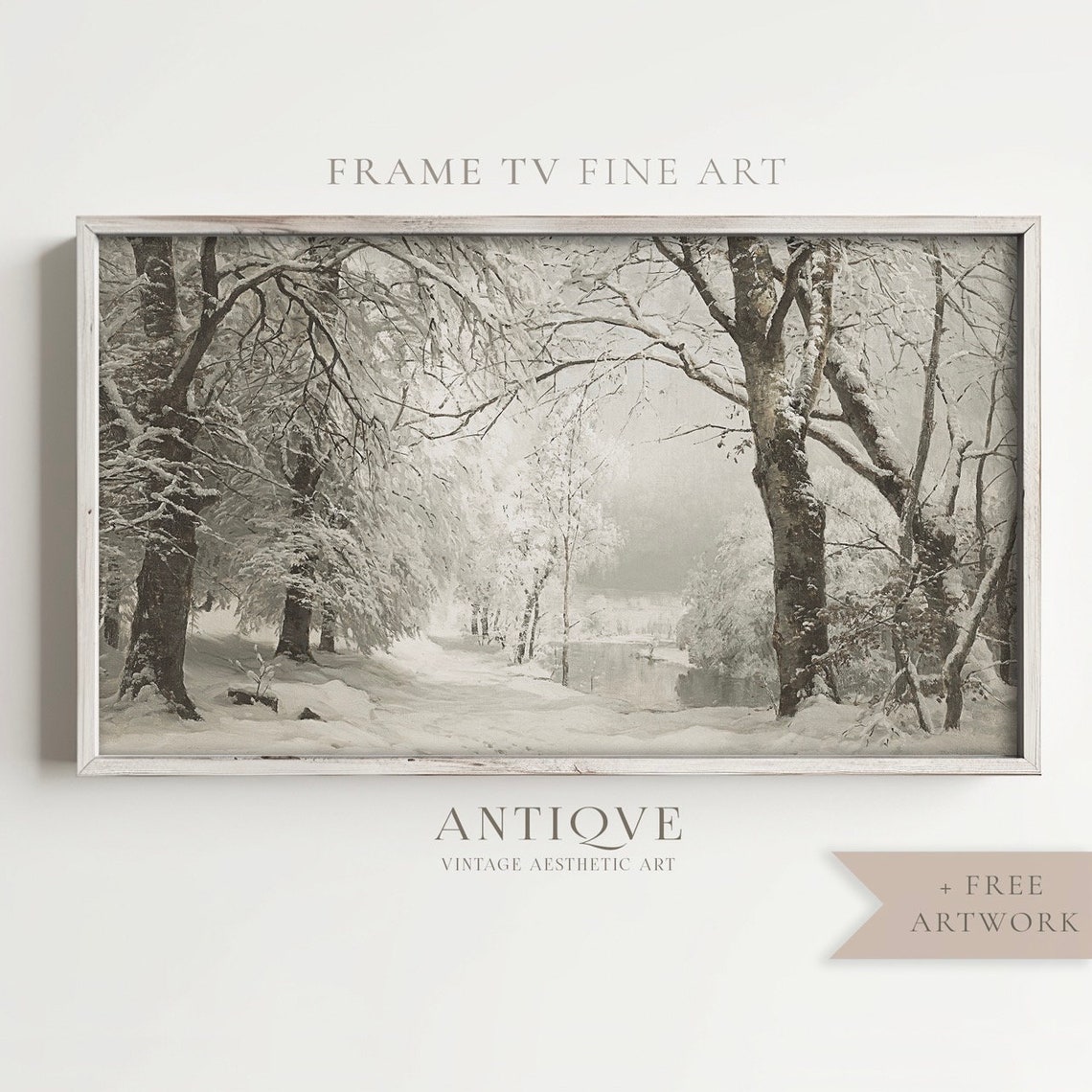 Snowy Winter Woods Landscape With Bare Trees Muted Painting Poster