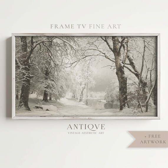 Snowy Winter Woods Landscape With Bare Trees Muted Painting Poster