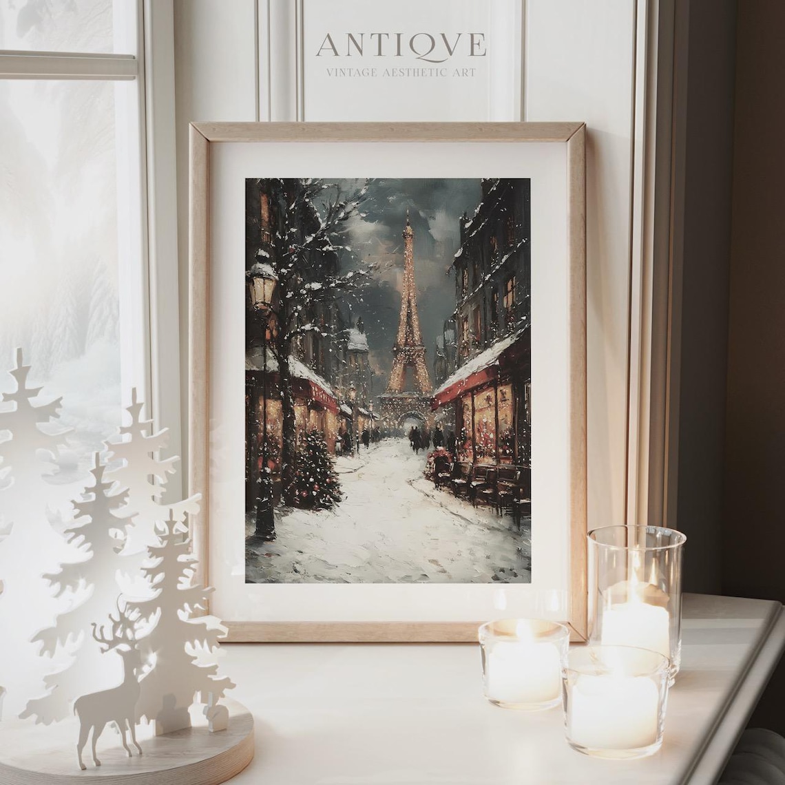 Paris Winter Night Art Print, Snowy Eiffel Tower - Image 2