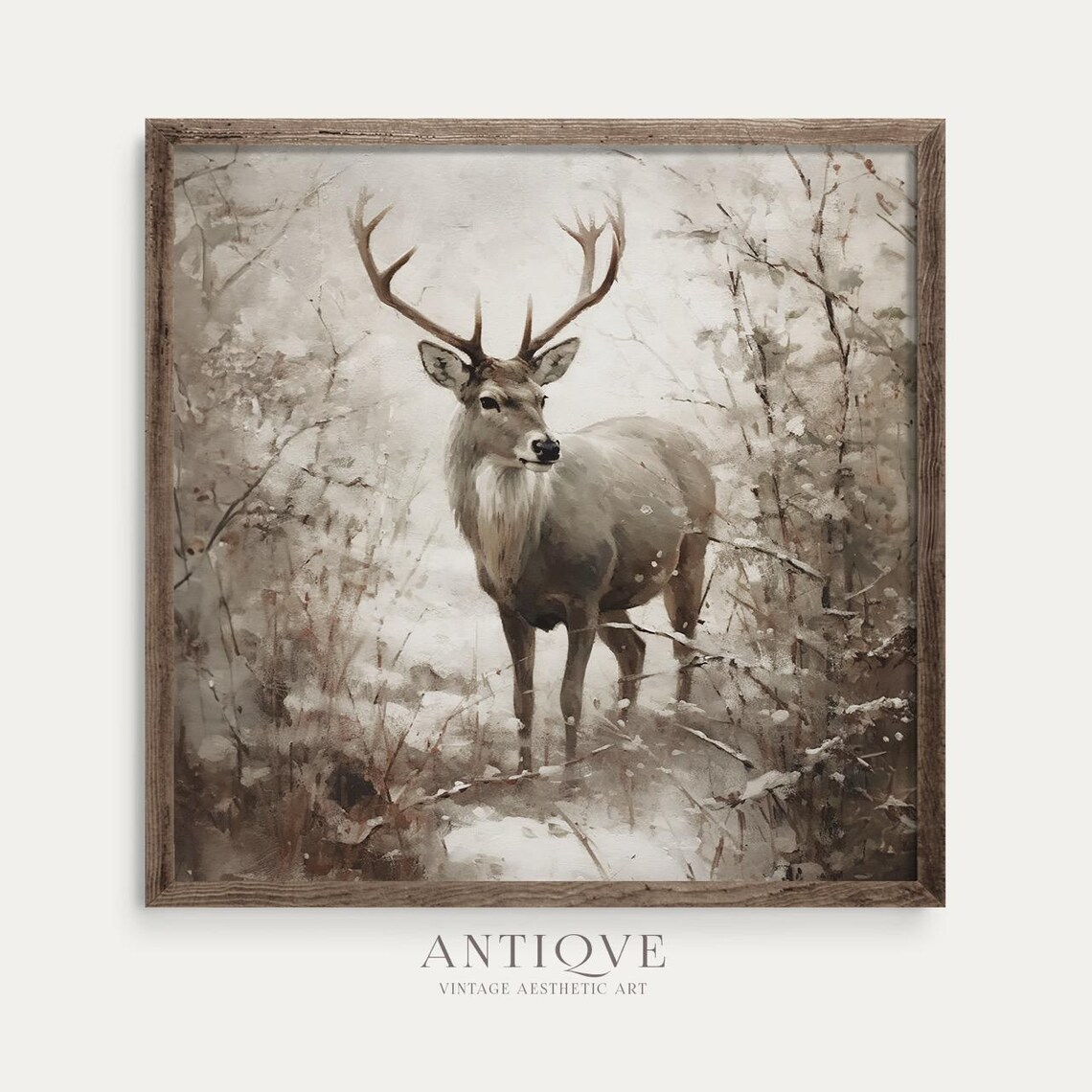 Winter Reindeer in the Snow, Rustic Christmas Decor - Image 3