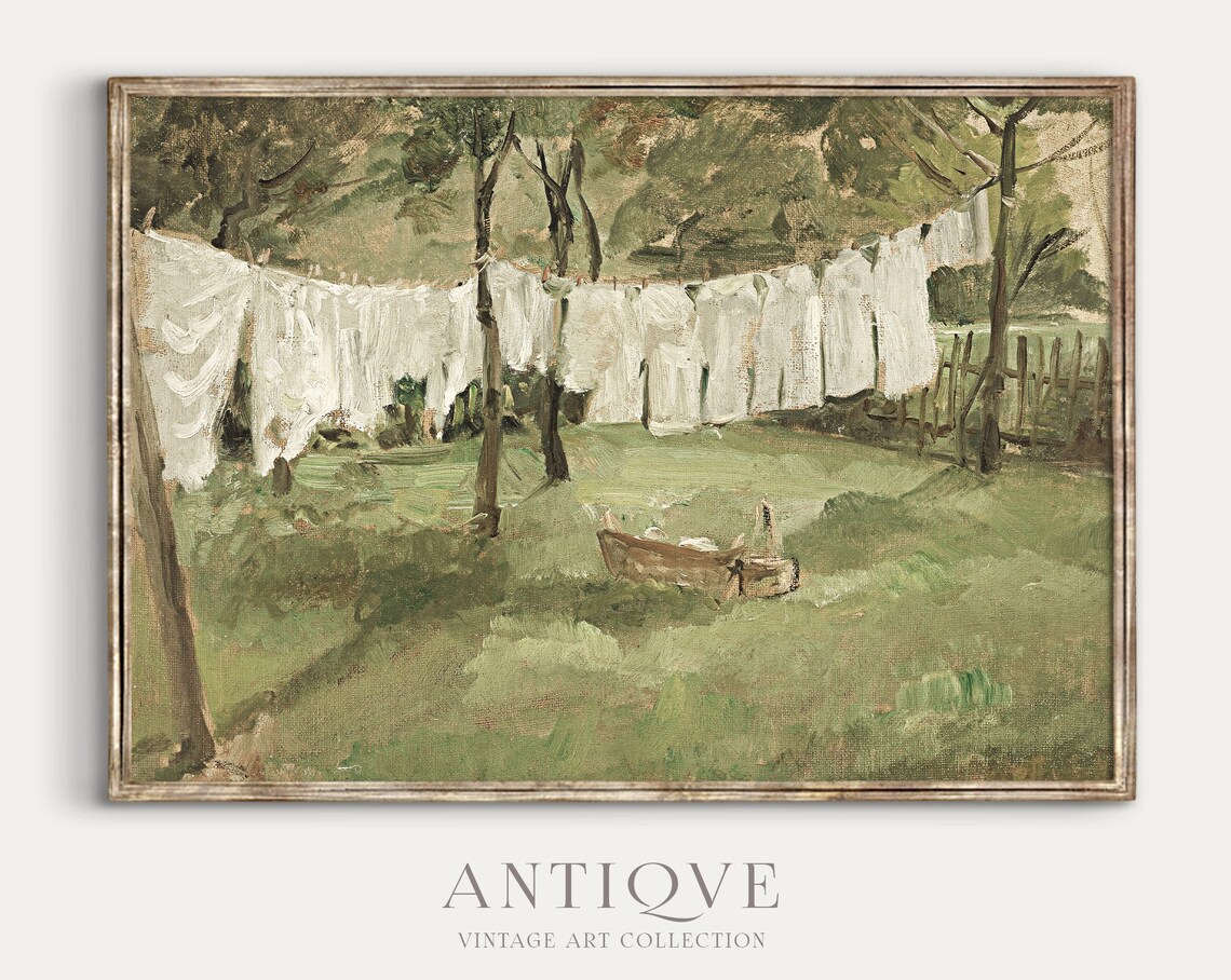 Vintage Laundry Room Painting, Farmhouse Decor