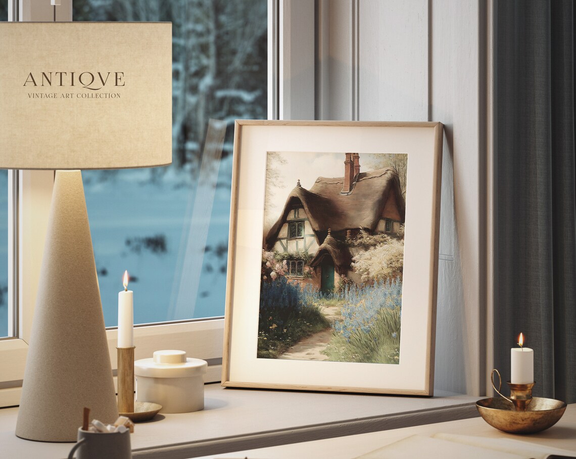 Moody Thatched Cottage, English Cottage Wall Art - Image 4