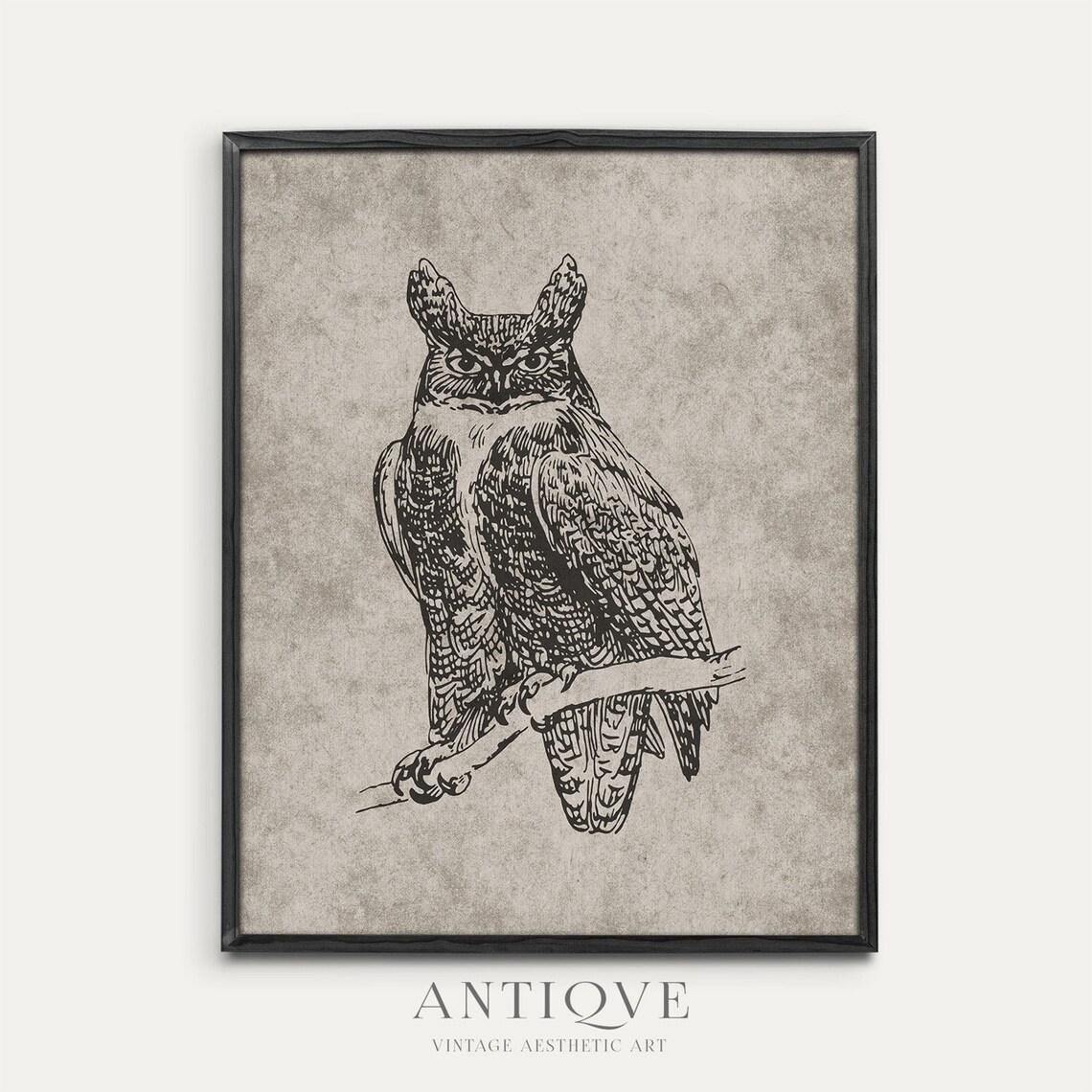 Great Horned Owl Branch Vintage Engraving Wildlife Art Poster
