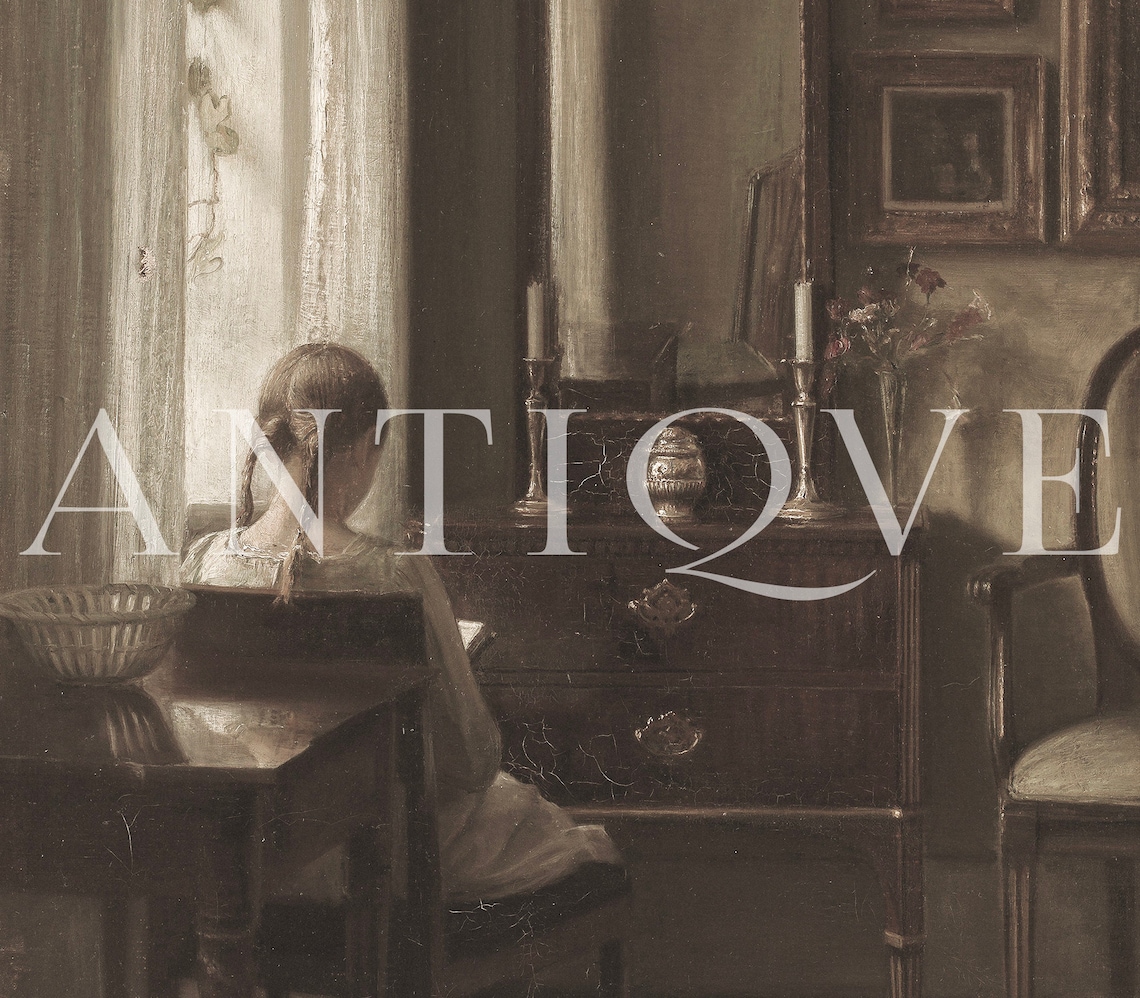 Blond Girl With Plaits Reading A Book, Vintage Art Print - Image 2