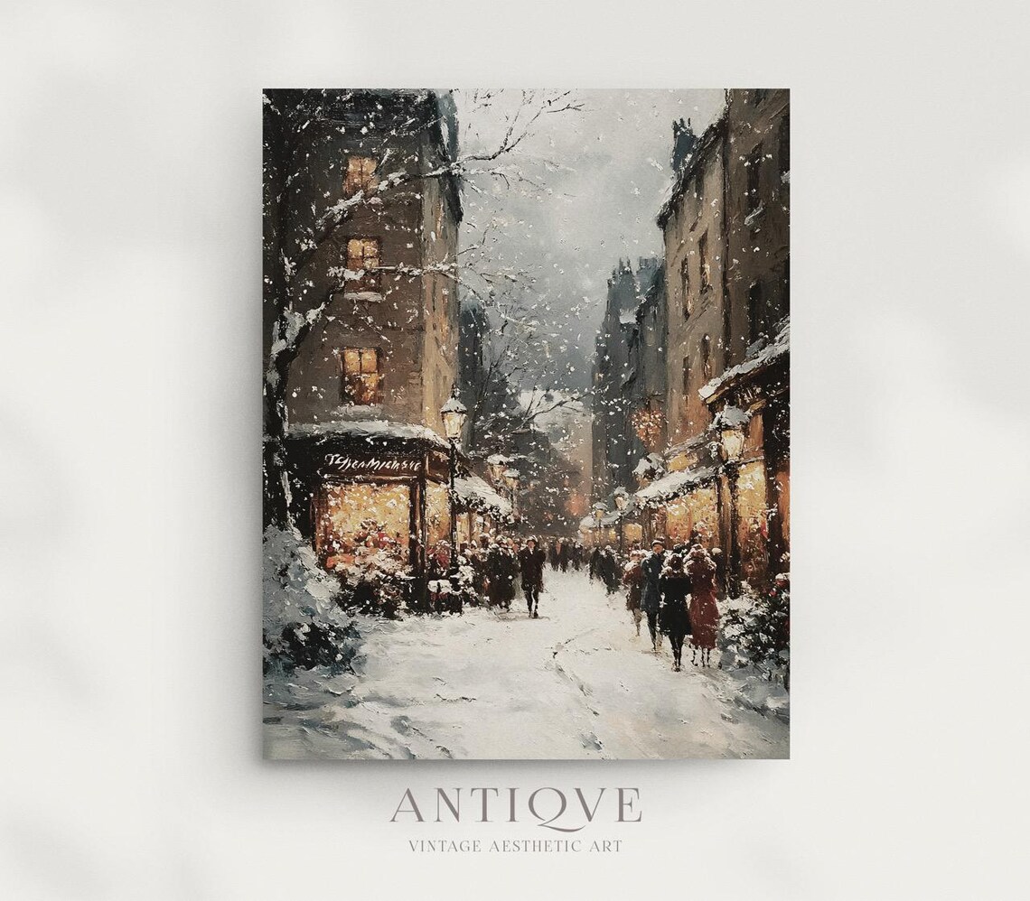Snowy Busy Village Street, Winter Christmas Decor - Image 4