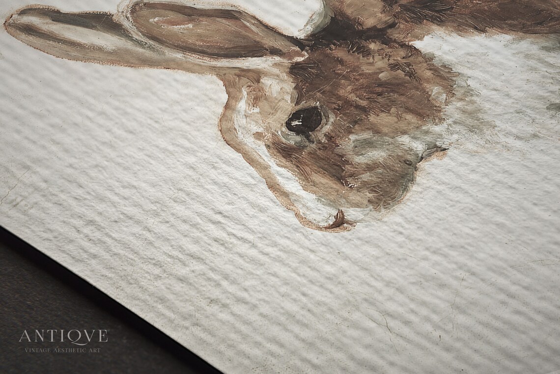Vintage Neutral Hare Painting Art Print, Earth Tones - Image 3