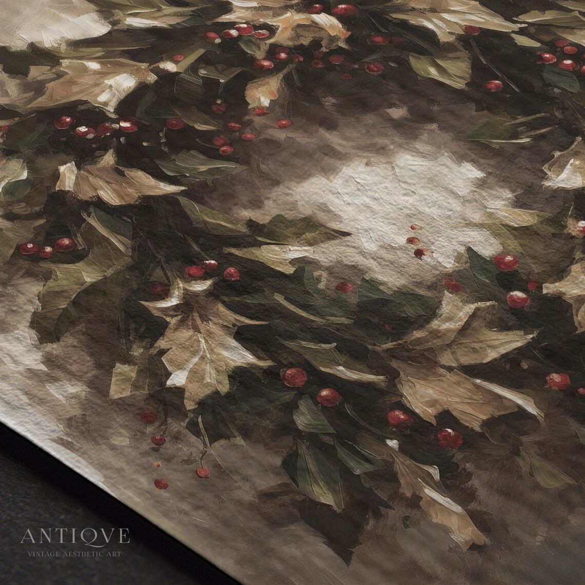Christmas Wreath With Holly Berries, Holiday Art Print - Image 3