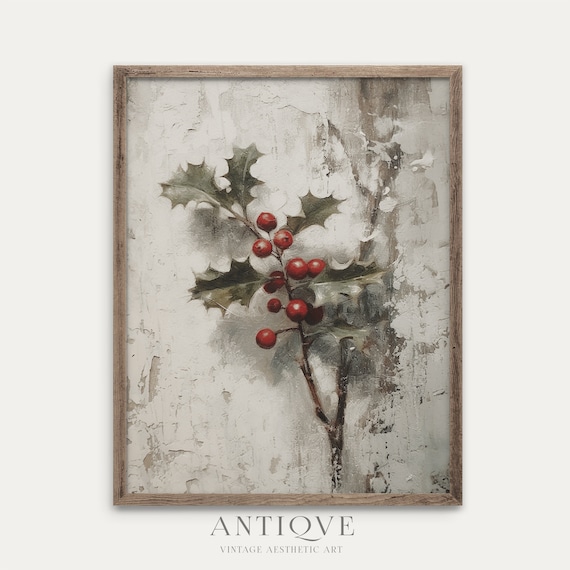 Holly Branch Print, Christmas Farmhouse Decor
