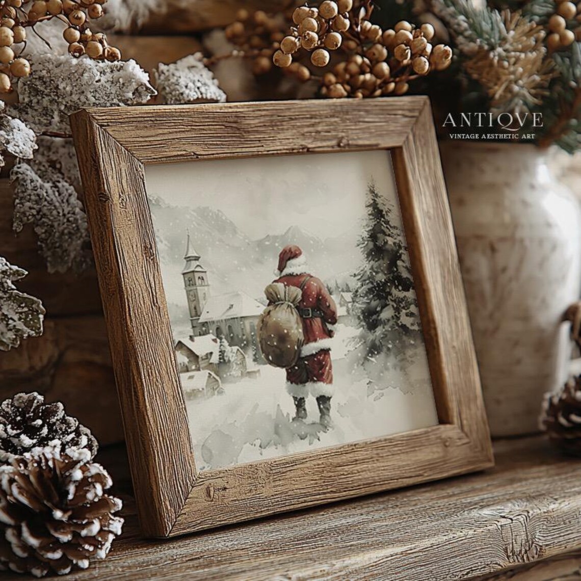 Santa Claus Journey In The Snow, Rustic Christmas Decor - Image 3