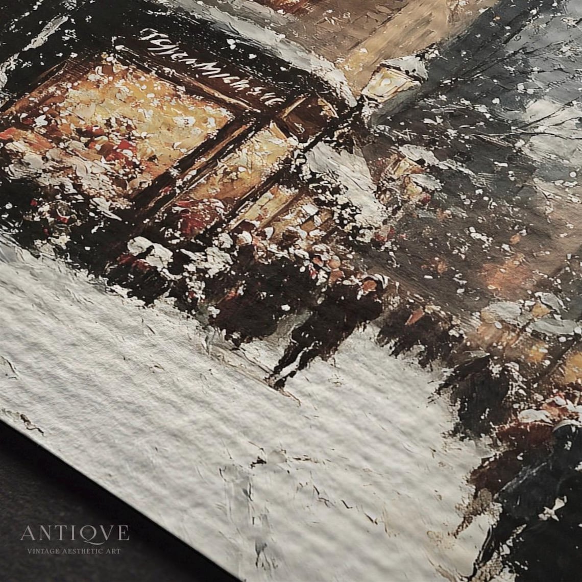 Parisian Street In Snow With Lit Shop Windows Winter City Poster - Image 3