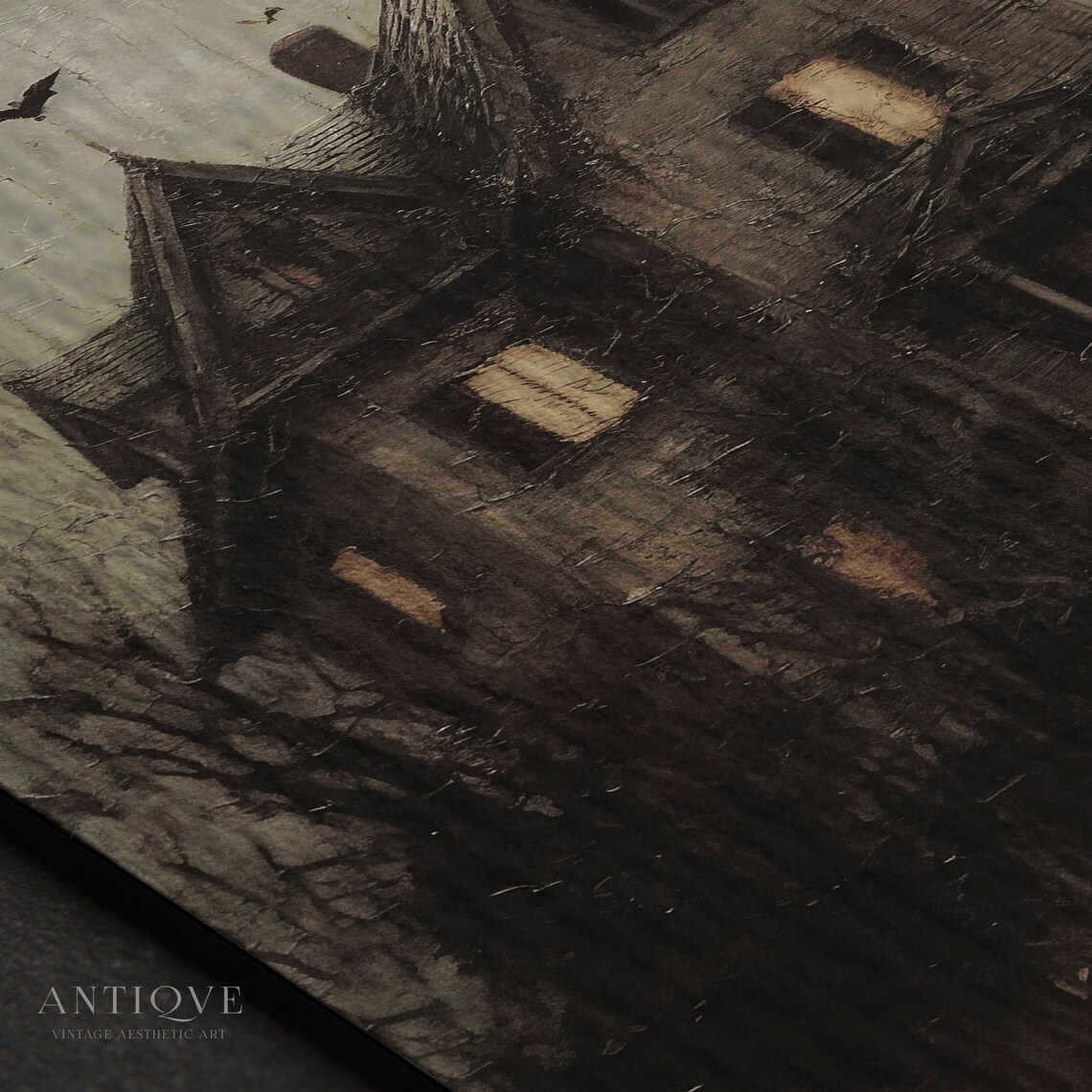 Black Spooky House, Goth Halloween Art Print - Image 3