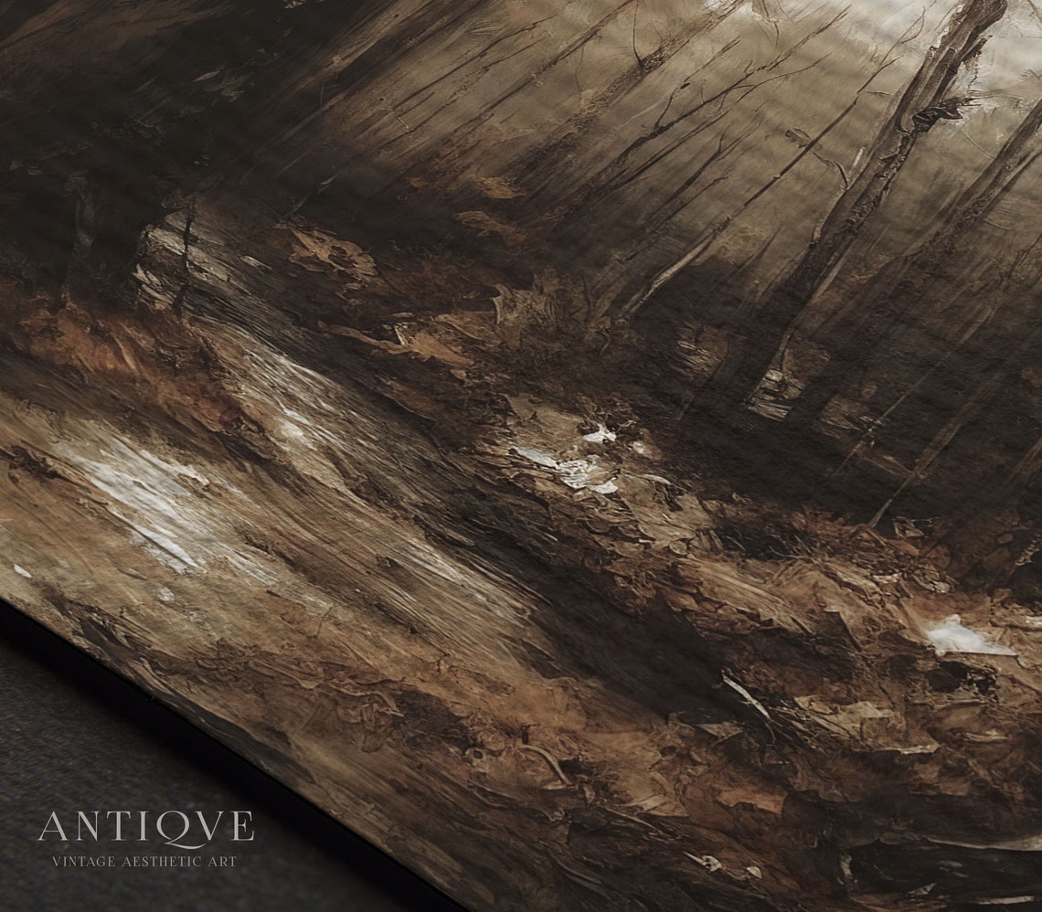 Dark Forest Stream Dusk Light Vintage Woodland Painting Print - Image 2