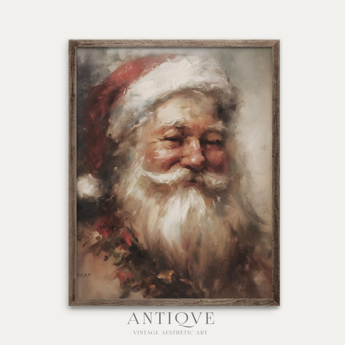 Vintage Santa Claus Portrait Oil Painting Christmas Wall Decor Poster