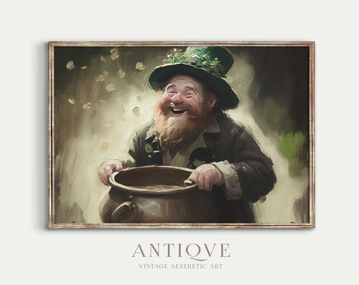 Irish Vintage Leprechaun With Pot Of Gold Art Print - Image 2