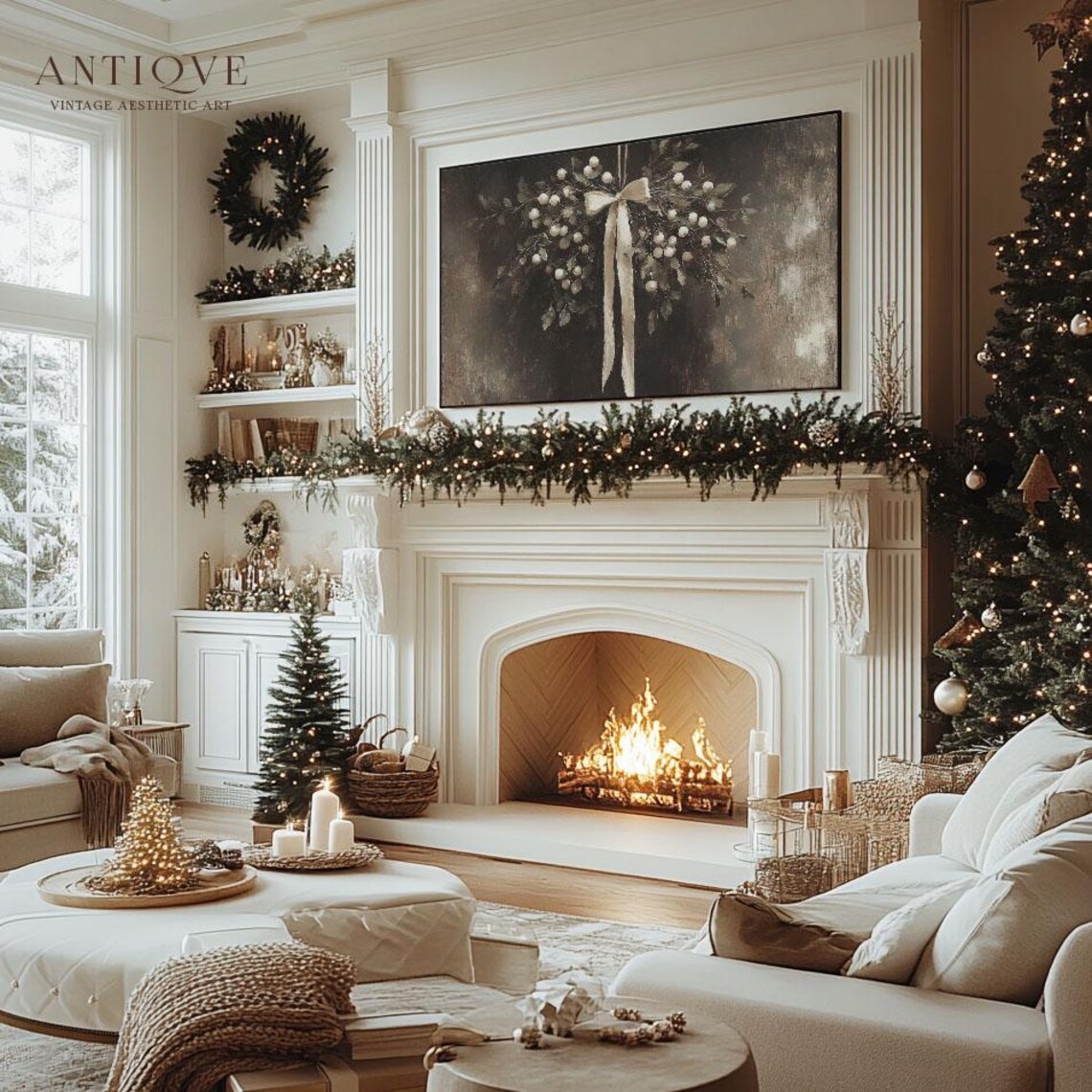 Mistletoe Oil Painting, Rustic Holiday Decor - Image 2