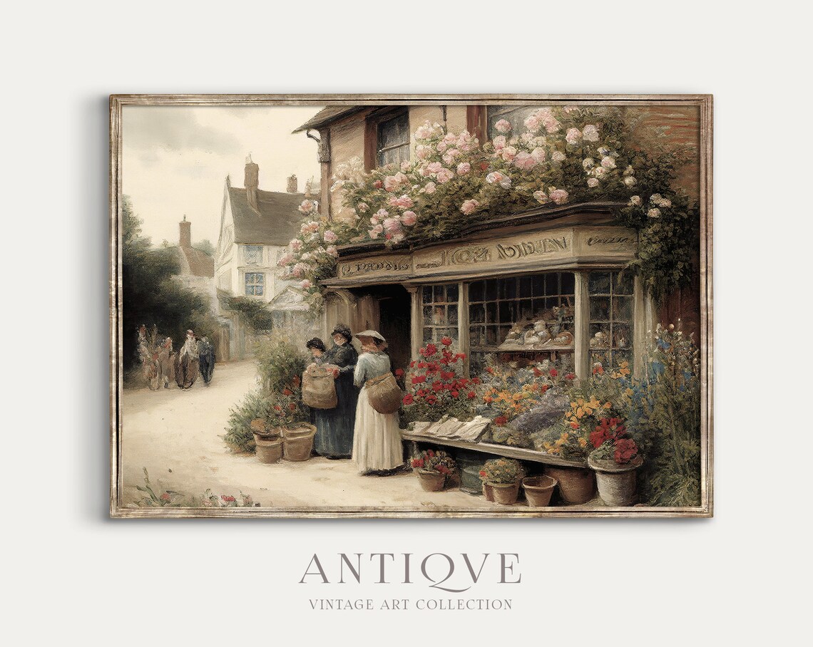 Antique Flower Shop In English Village Vintage Street Scene Poster - Image 2