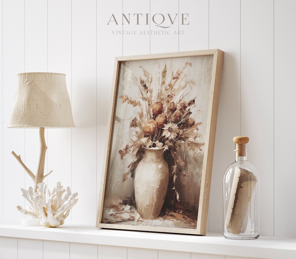 Autumn Dry Flowers In Vase Still Life Art Print - Image 4