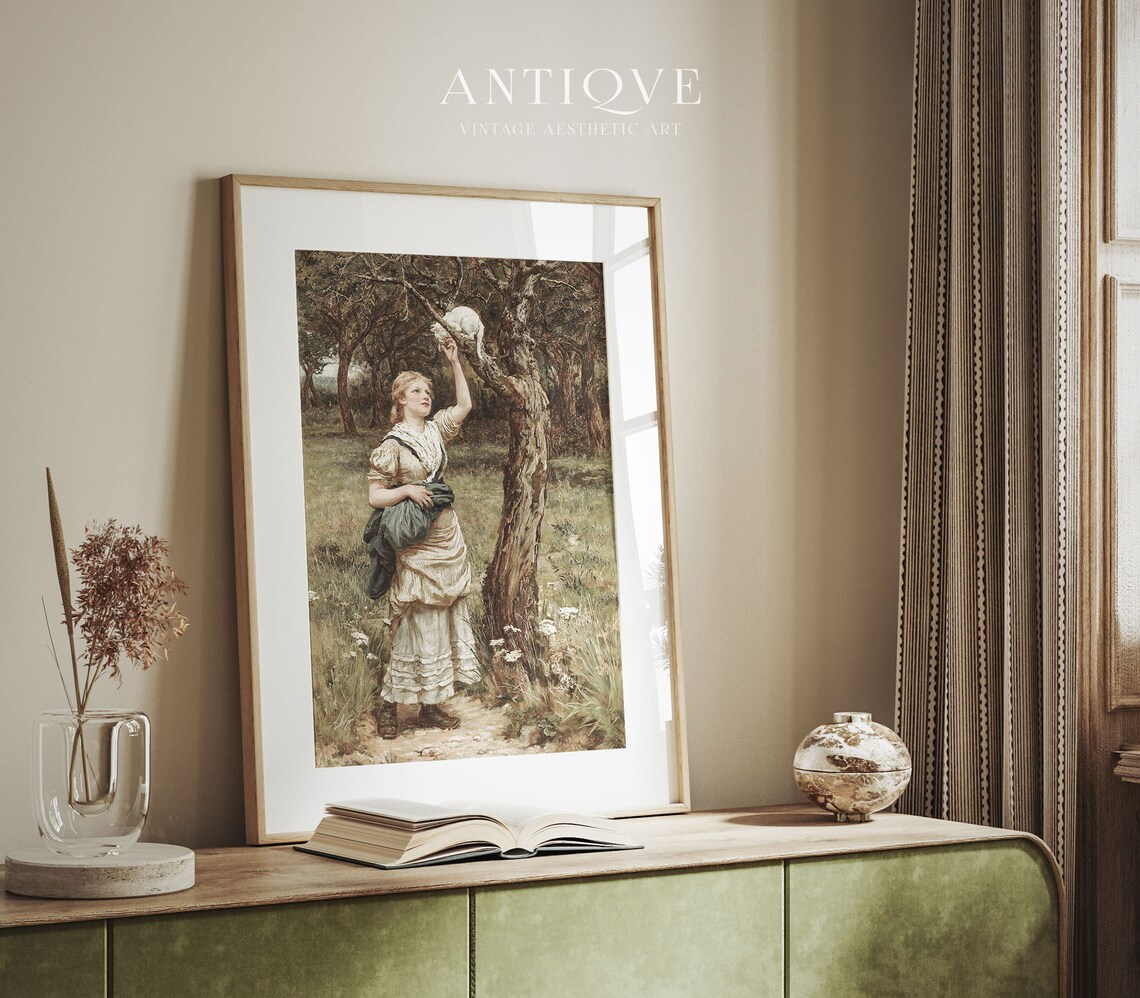 Vintage French Country Girl in Forest Art Print - Image 3