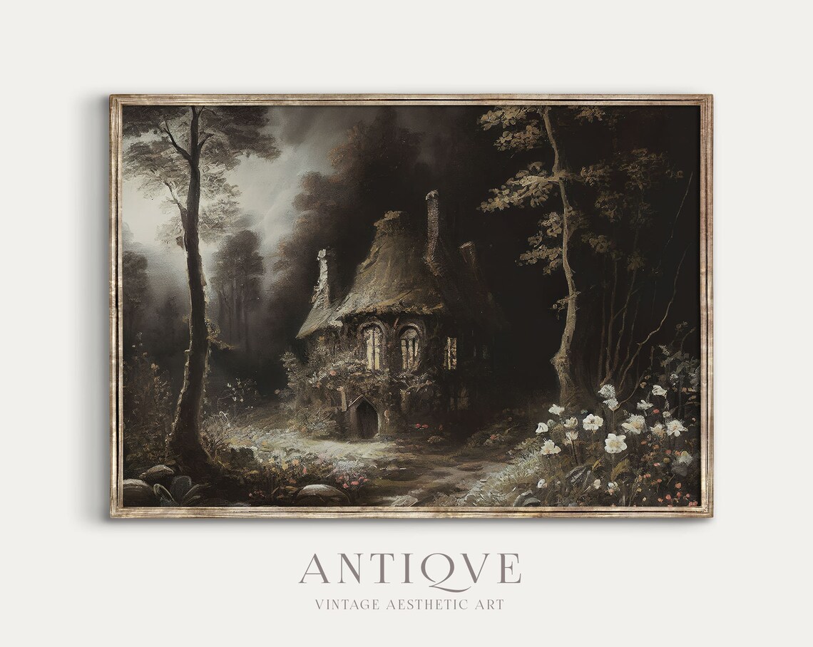 Magical Dark Cottage in the Forest, Vintage Art Print - Image 2