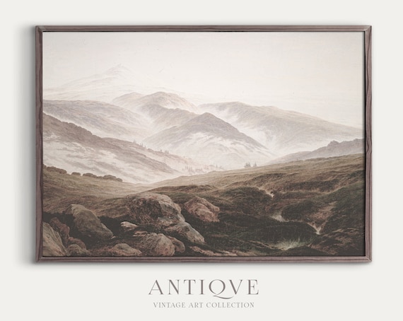 Misty Mountain Peaks Drifting Fog Vintage Landscape Oil Painting Poster