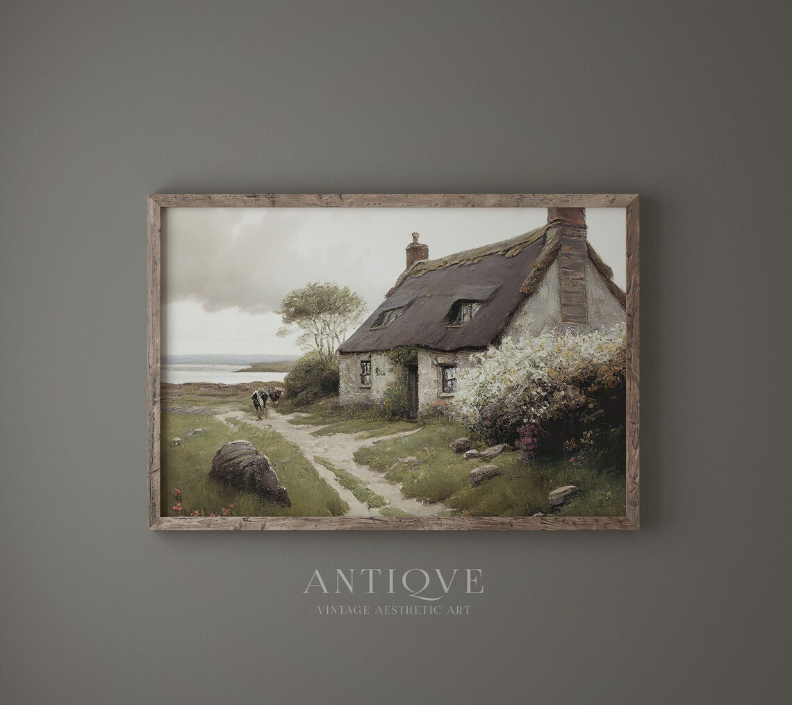 Irish Cottage By The Sea With Cows, Landscape Art Print - Image 4