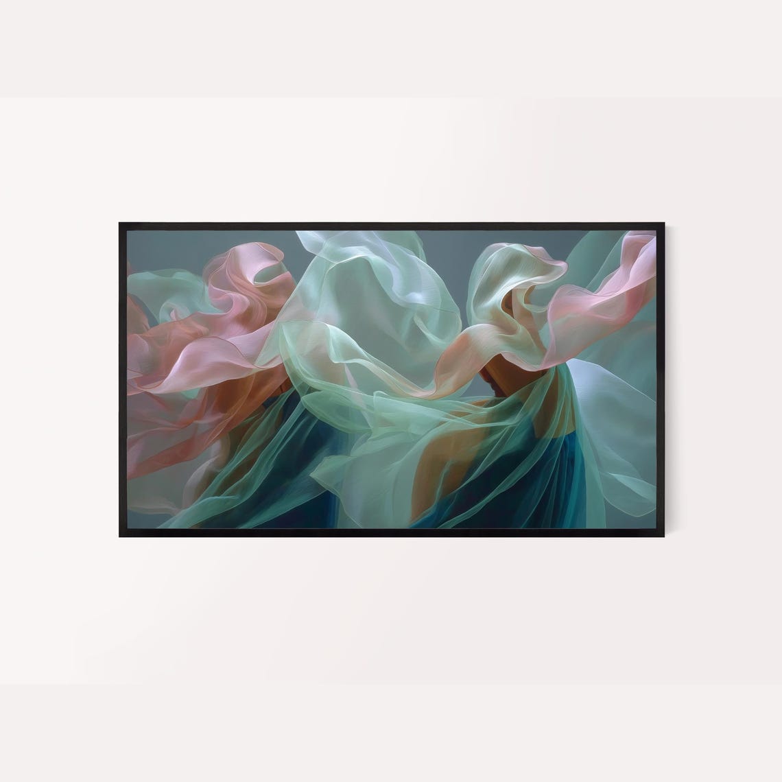 Hanbok Silk Abstract Rose Pink and Mint Green Flowing Fabric Poster