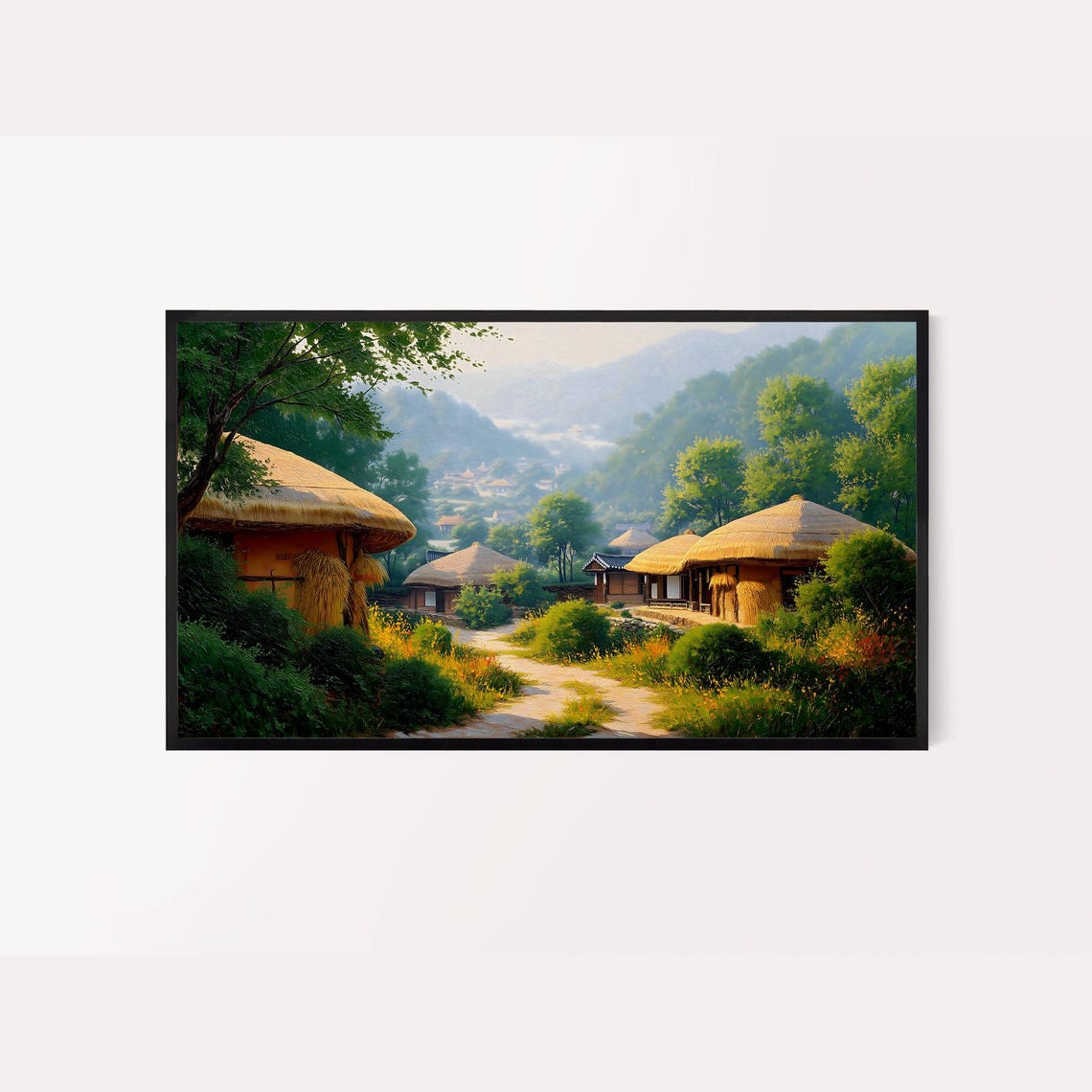 Korean Hanok Village Summer Landscape Thatched Roof Valley Poster