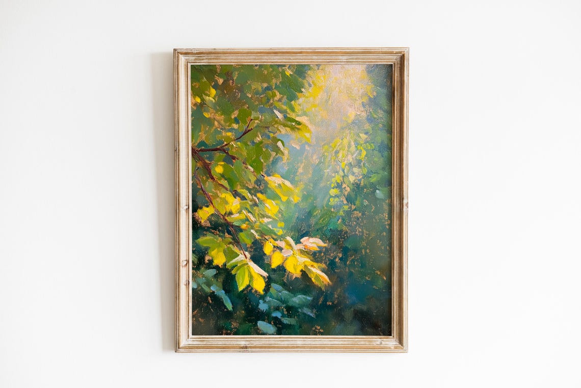Luminous Rainkissed Leaves Artwork Botanical Wall Art Fresh Nature Print Cozy Greenery Decor 572